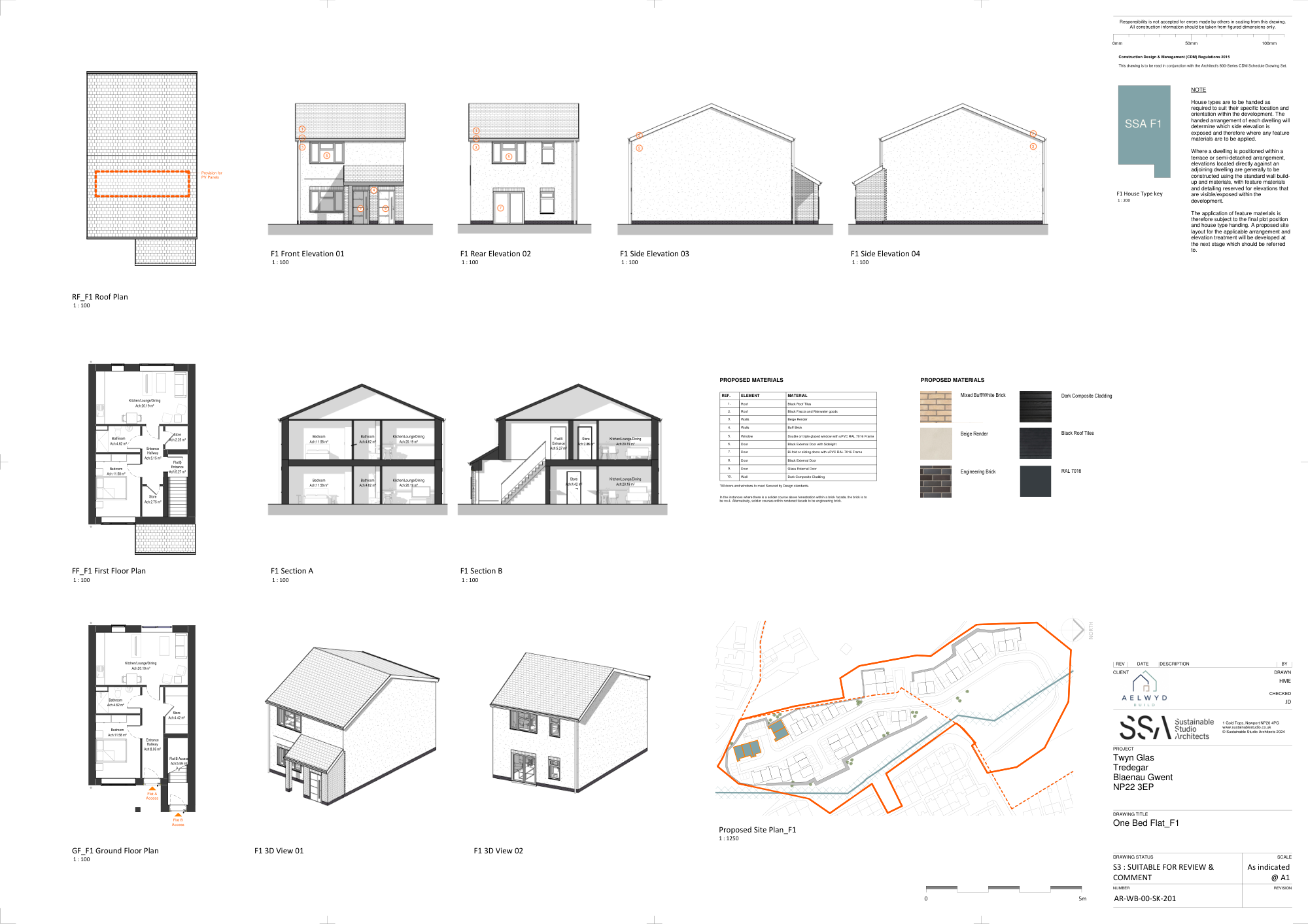 One-bedroom flats · F1 — architectural drawing by Sustainable Studio Architects