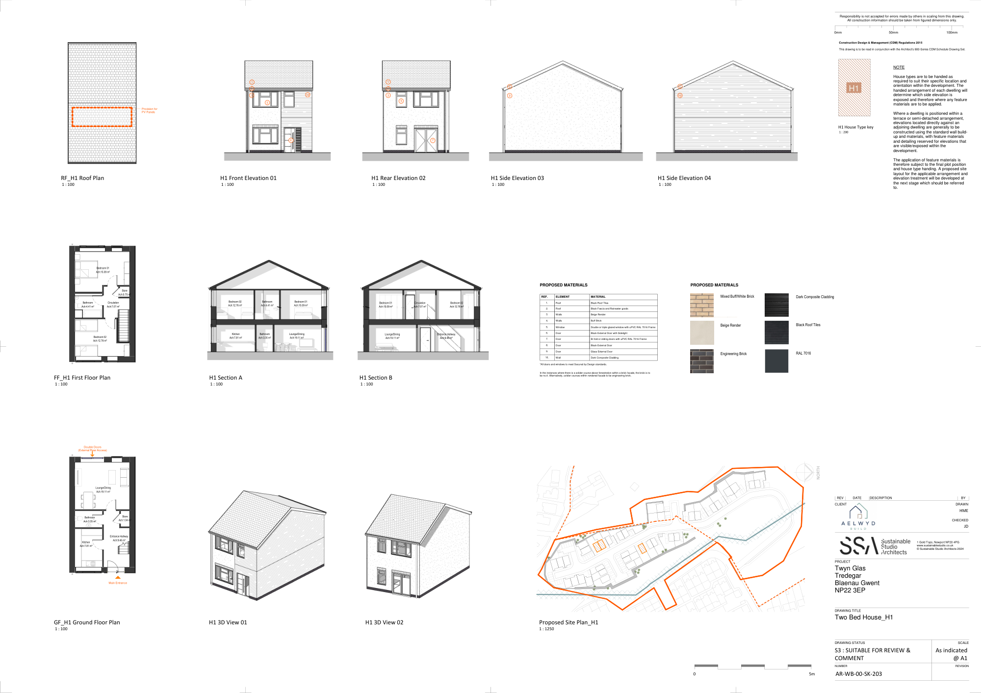 Two-bedroom house · H1 — architectural drawing by Sustainable Studio Architects